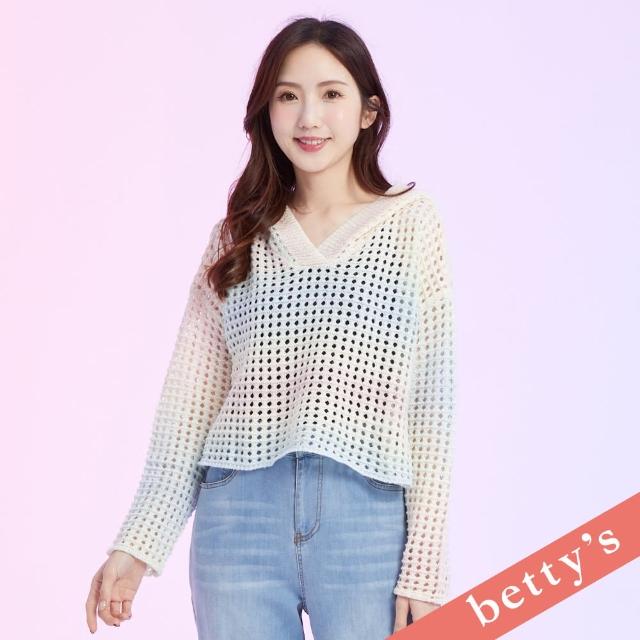 【betty’s 貝蒂思】夢幻漸層洞洞針織連帽短版上衣(淺黃)