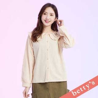 【betty’s 貝蒂思】絨面鄉村刺繡荷葉邊翻領襯衫(淺卡其)