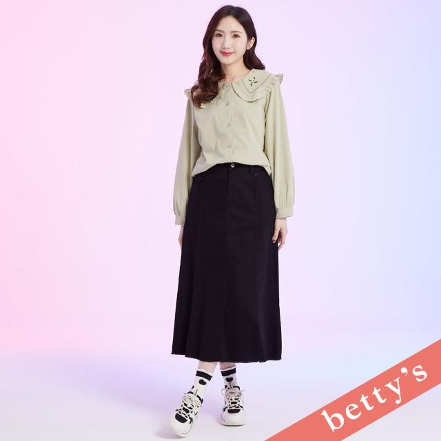 【betty’s 貝蒂思】鬚邊剪裁彈性牛仔長裙(黑色)