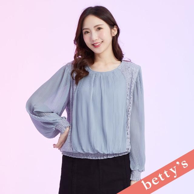 【betty’s 貝蒂思】花朵蕾絲拼接壓褶雪紡上衣(淺藍)