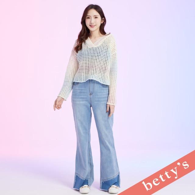 【betty’s 貝蒂思】褲管不收邊撞色喇叭牛仔褲(淺藍)