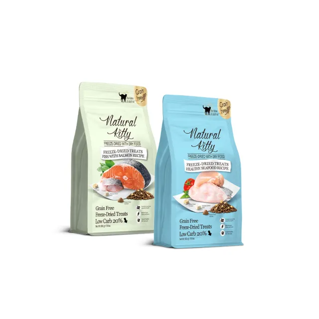 【Natural Kitty 自然小貓】低碳無穀凍乾糧|800g 海鮮口味兩包(貓飼料/貓乾糧/成貓/無穀配方/低碳新凍糧)