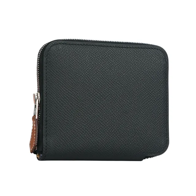 【Hermes 愛馬仕】EPSOM皮 絲巾內裡ㄇ型拉鏈短夾(黑色)