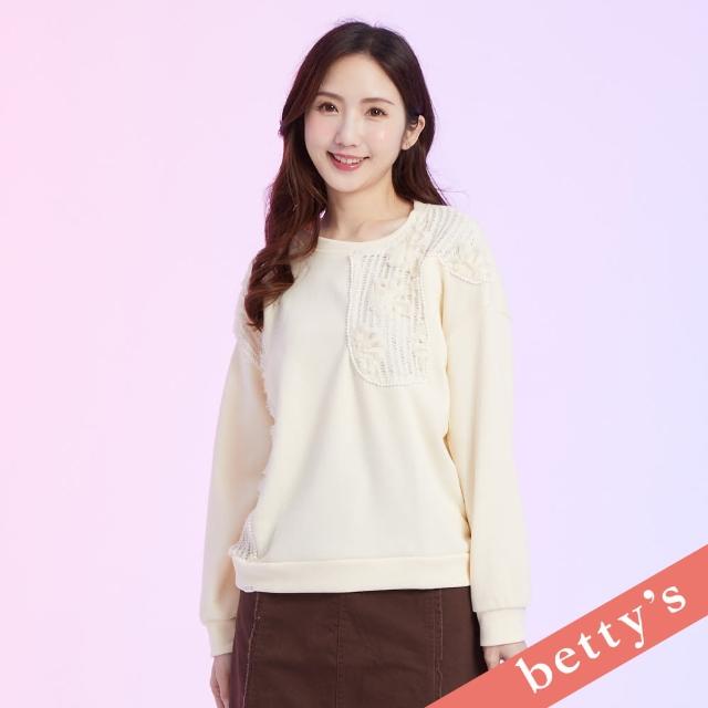 【betty’s 貝蒂思】珠珠壓線壓花蕾絲拼接T-shirt(米白)