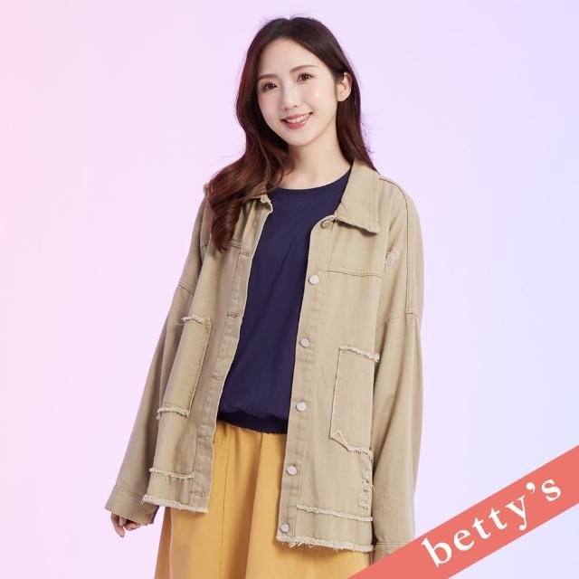 【betty’s 貝蒂思】街頭率性刷破不收邊牛仔外套(駝色)