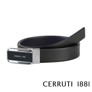 【Cerruti 1881】限量3折 義大利原裝進口 頂級小牛皮針扣皮帶 全新專櫃展示品 CECU04441M(黑色 送禮盒提袋)