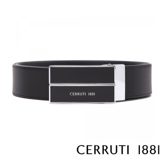 【Cerruti 1881】限量3折 義大利原裝進口 頂級小牛皮針扣皮帶 全新專櫃展示品 CECU04440M(黑色 送禮盒提袋)