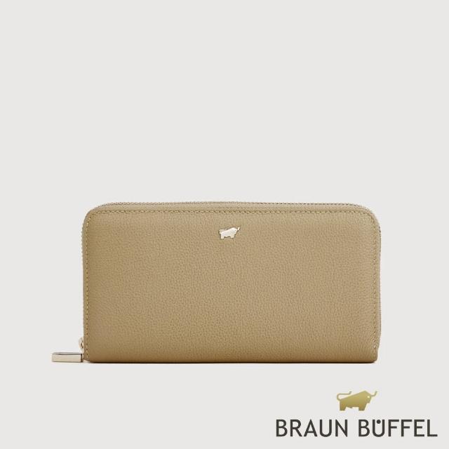 【BRAUN BUFFEL 德國小金牛】台灣總代理 維那斯-C 12卡拉鍊長夾-淺棕色(BF868-602-CR)