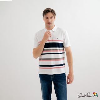 【Arnold Palmer 雨傘】男裝-立體提織條紋POLO衫(白色)