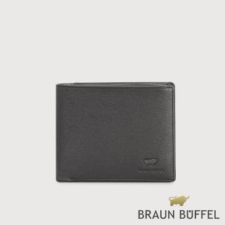 【BRAUN BUFFEL 德國小金牛】艾康-A-TW 14卡中間翻透明窗短夾-黑色(BF571-317-BK) 錢包送禮推薦