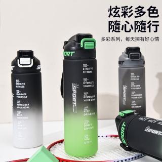 【Robou】夏天大容量吸管漸變運動水杯 耐高溫戶外防摔水壺 彈蓋直飲運動水壺 隨身杯 650ML(健身杯 環保杯)