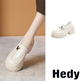 【Hedy】粗跟樂福鞋 厚底樂福鞋/兩穿法設計金屬蝴蝶釦飾厚底粗跟樂福鞋(白)