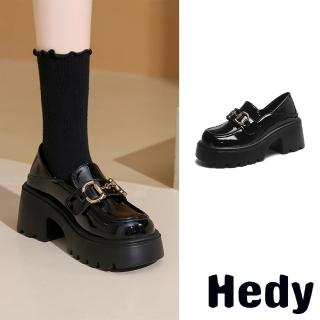 【Hedy】粗跟樂福鞋 厚底樂福鞋/兩穿法設計金屬馬銜釦飾粗跟厚底樂福鞋(黑)