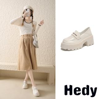 【Hedy】粗跟樂福鞋 厚底樂福鞋/兩穿法設計經典百搭厚底粗跟樂福鞋(白)