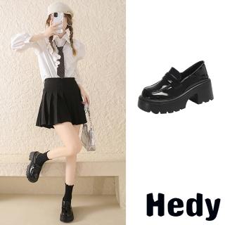 【Hedy】粗跟樂福鞋 厚底樂福鞋/兩穿法設計經典百搭厚底粗跟樂福鞋(黑)