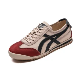 【Vecchio】真皮休閒鞋 平底休閒鞋/真皮頭層牛皮復古流線拼色平底德訓鞋 休閒鞋(紅)