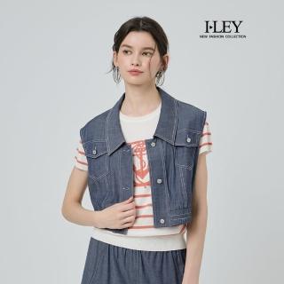 【ILEY 伊蕾】無袖縲縈前開釦短版牛仔背心(藍；M-XL；1252368322)
