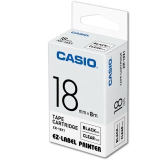 【CASIO 卡西歐】標籤機專用色帶-18mm透明底黑字(XR-18X1)