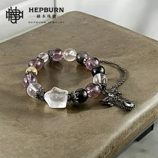 【赫本珠寶】設計款-九尾如意星紫水晶黑曜石手鍊(10ｍｍ)
