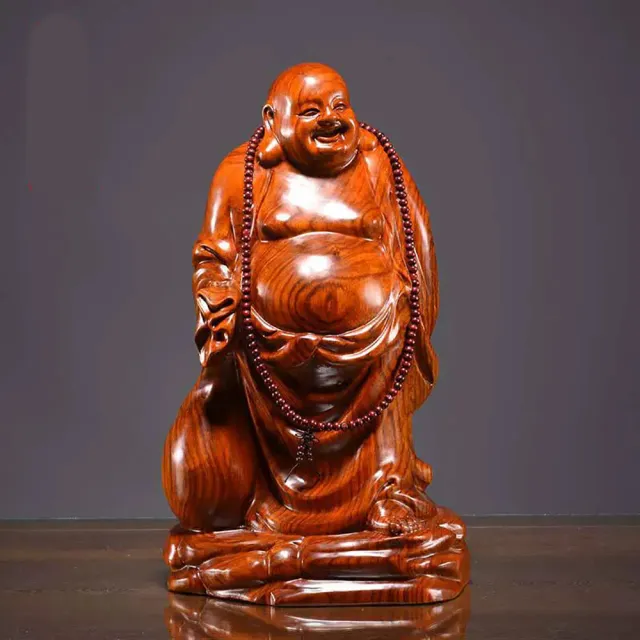 【桃花源創意工坊】彌勒佛擺飾紅木笑佛像工藝品家居客廳電視櫃裝飾不含佛珠擺飾(木雕)