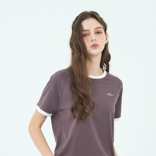 【GIORDANO 佐丹奴】女裝撞色圓領短袖上衣(75 油紫)