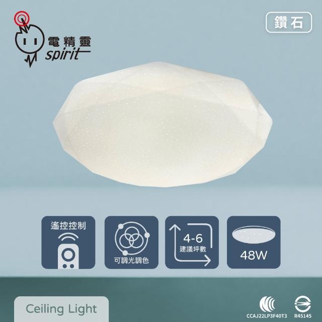 【spirit 電精靈】LED 48W 鑽石星鑽 全電壓 調光調色 遙控 吸頂燈