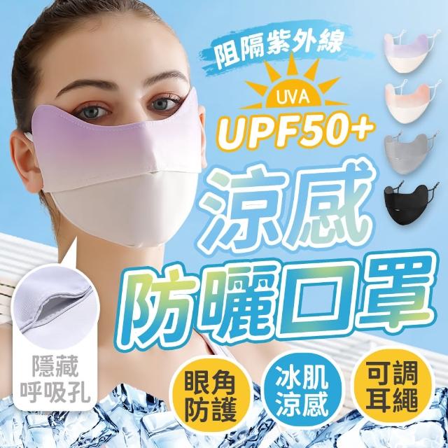【JHS】UPF50+ 冰絲 護眼角防曬口罩 送手臂袖套(防曬口罩 口罩 涼感口罩 冰絲口罩)