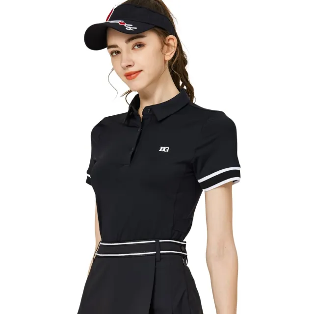 【BLKTEE GOLF】出清特價 螺紋袖口絲光女短袖上衣-黑.彩藍(高爾夫短袖上衣 golf球衫)