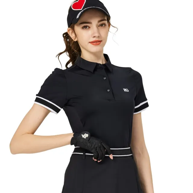 【BLKTEE GOLF】出清特價 螺紋袖口絲光女短袖上衣-黑.彩藍(高爾夫短袖上衣 golf球衫)