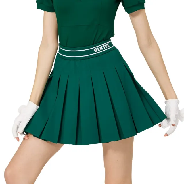 【BLKTEE GOLF】出清特價 彈性高腰學院風女百褶裙-黑.墨綠.卡其(高爾夫女裙 百褶裙 短裙 A字裙)