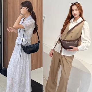 【LEEHER】餃子包/可頌包/牛角包/肩揹包/斜揹包/大容量/真皮女包/通勤揹包/黑色包包/真皮包包/