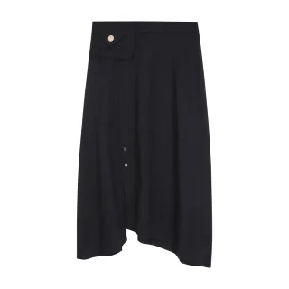 【MYVEGA 麥雪爾】羊毛不對稱下擺保暖長裙-黑