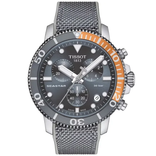 【TISSOT 天梭】SEASTAR 1000 灰 潛水計時腕錶 父親節 禮物 推薦 (T1204171708101)