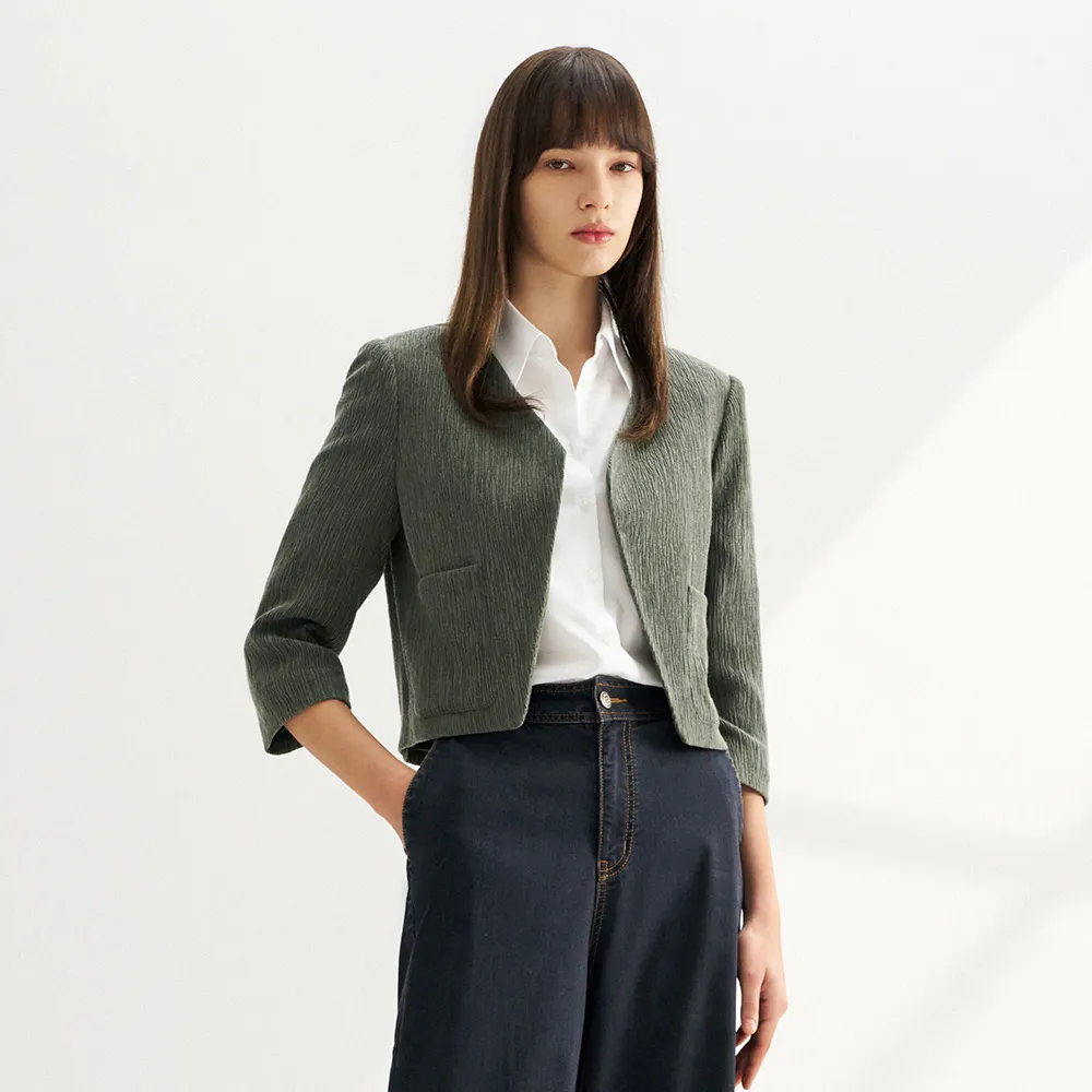 【G2000】女款 時尚短版休閒外套-橄欖綠(4128702058)