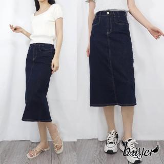 【buyer 白鵝】森林系後岔下擺開岔牛仔七分裙(深藍M~XL)