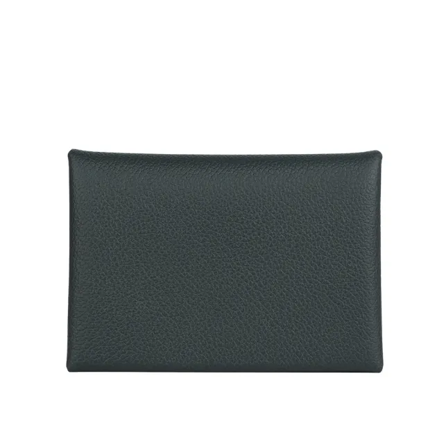 【Hermes 愛馬仕】Calvi Duo Evercolor皮釦式卡片夾/零錢包(新深海色)
