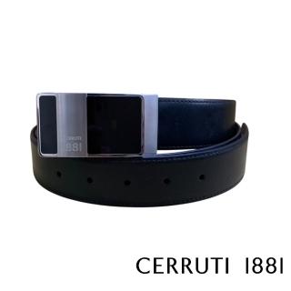 【Cerruti 1881】限量3折 義大利原裝進口 頂級小牛皮針扣皮帶 全新專櫃展示品 CECU02127M(黑色 送禮盒提袋)