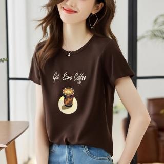 【LANNI 藍尼】★圓領咖啡印花上衣(女上衣/百搭/T恤)