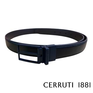 【Cerruti 1881】限量3折 義大利原裝進口 頂級小牛皮針扣皮帶 全新專櫃展示品 CECU03411M(黑色 送禮盒提袋)
