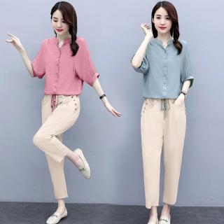 【Pure 衣櫃】韓系寬鬆顯瘦上衣長褲兩件套(女套裝/女上衣/女長褲/KDAY-T82)