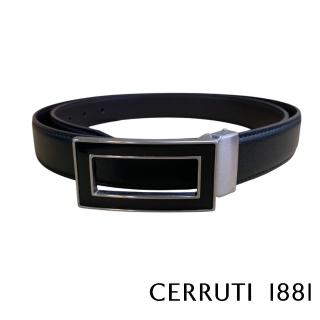 【Cerruti 1881】限量3折 義大利原裝進口 頂級小牛皮針扣皮帶 全新專櫃展示品 CECU37467M(黑色 送禮盒提袋)