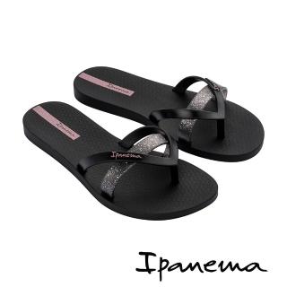 【IPANEMA】雙色拼接交叉人字平底拖鞋(黑色)
