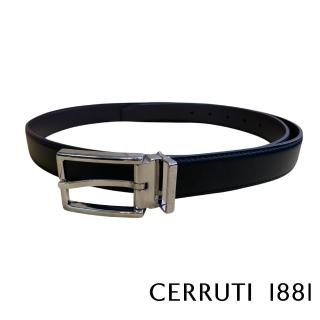 【Cerruti 1881】限量3折 義大利原裝進口 頂級小牛皮針扣皮帶 全新專櫃展示品 CECT06152M(黑色 送禮盒提袋)