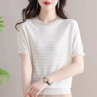 【LANNI 藍尼】★蕾絲滾邊氣質上衣(女上衣/針織/圓領/T恤)