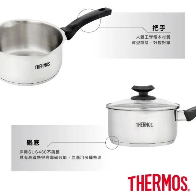 【THERMOS膳魔師】不鏽鋼附蓋單柄湯鍋瀝水鍋雪平鍋18cm(SPC-S18)