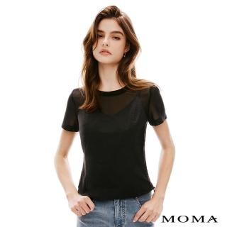 【MOMA】暮色網布透膚假兩件上衣(黑色)