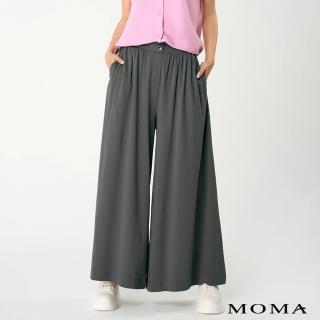 【MOMA】純棉舒適彈力針織打褶寬褲(深灰色)