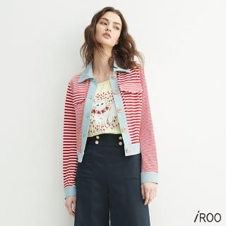 【iROO】條紋配牛仔短外套