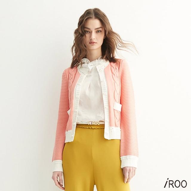 【iROO】蜜桃色小香風針織外套