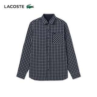【LACOSTE】男裝-常規版型雙面格紋長袖襯衫(海軍藍)
